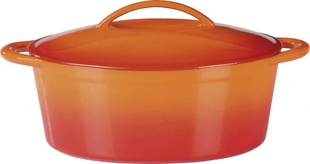 Bräter, oval, ca. 33 x 25 cm, ca. 7 l, aus Gusseisen, schattiertes Orange
