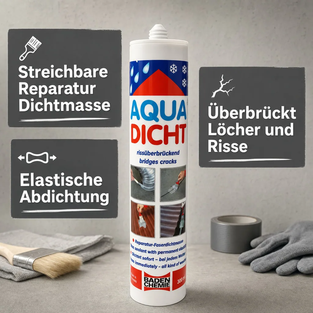 Aqua Dicht 300 ml - streichbare, elastische Reparatur Dichtmasse, Farbe Grau