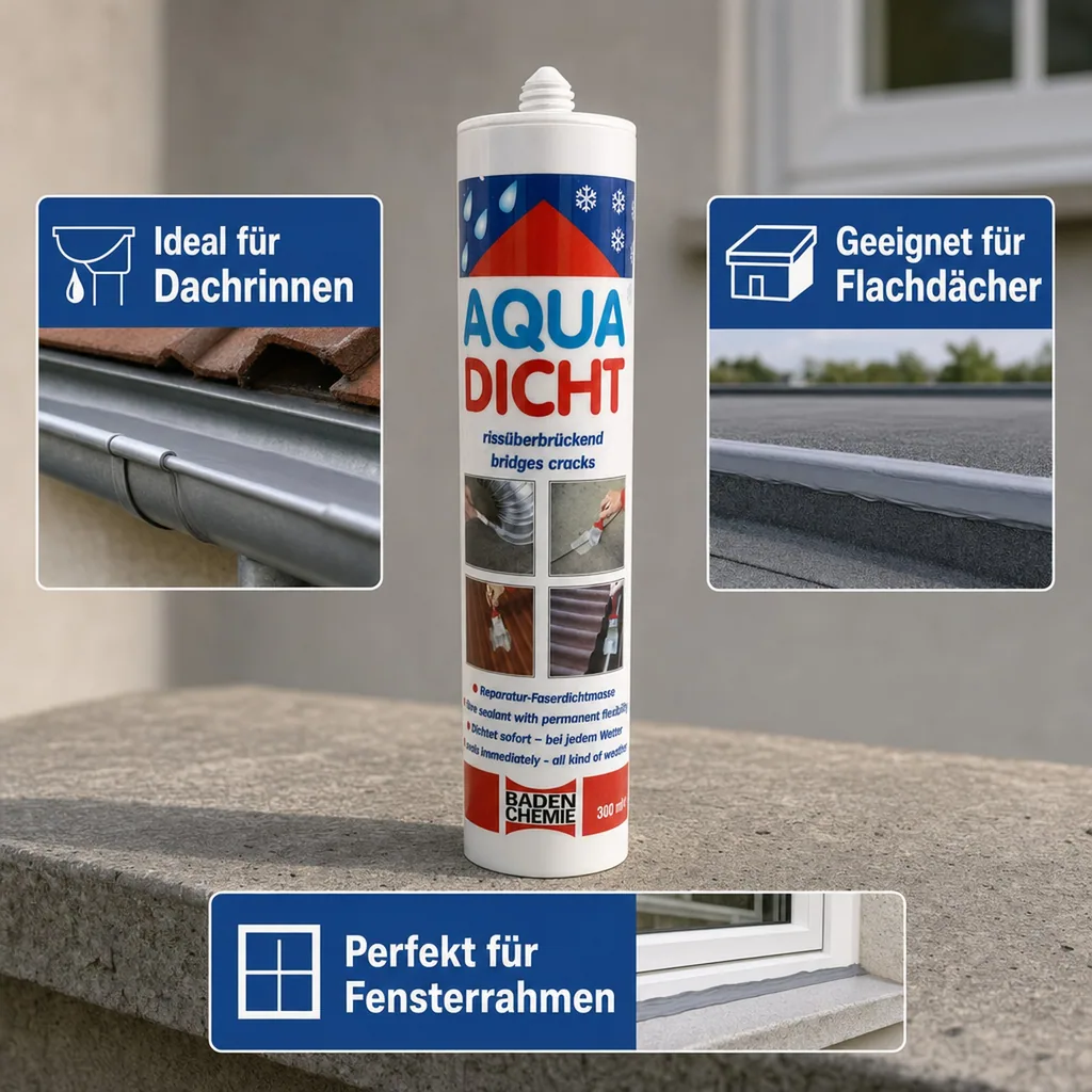 Aqua Dicht 300 ml - streichbare, elastische Reparatur Dichtmasse, Farbe Grau