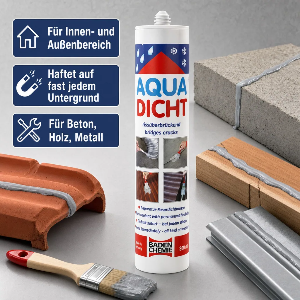 Aqua Dicht 300 ml - streichbare, elastische Reparatur Dichtmasse, Farbe Grau