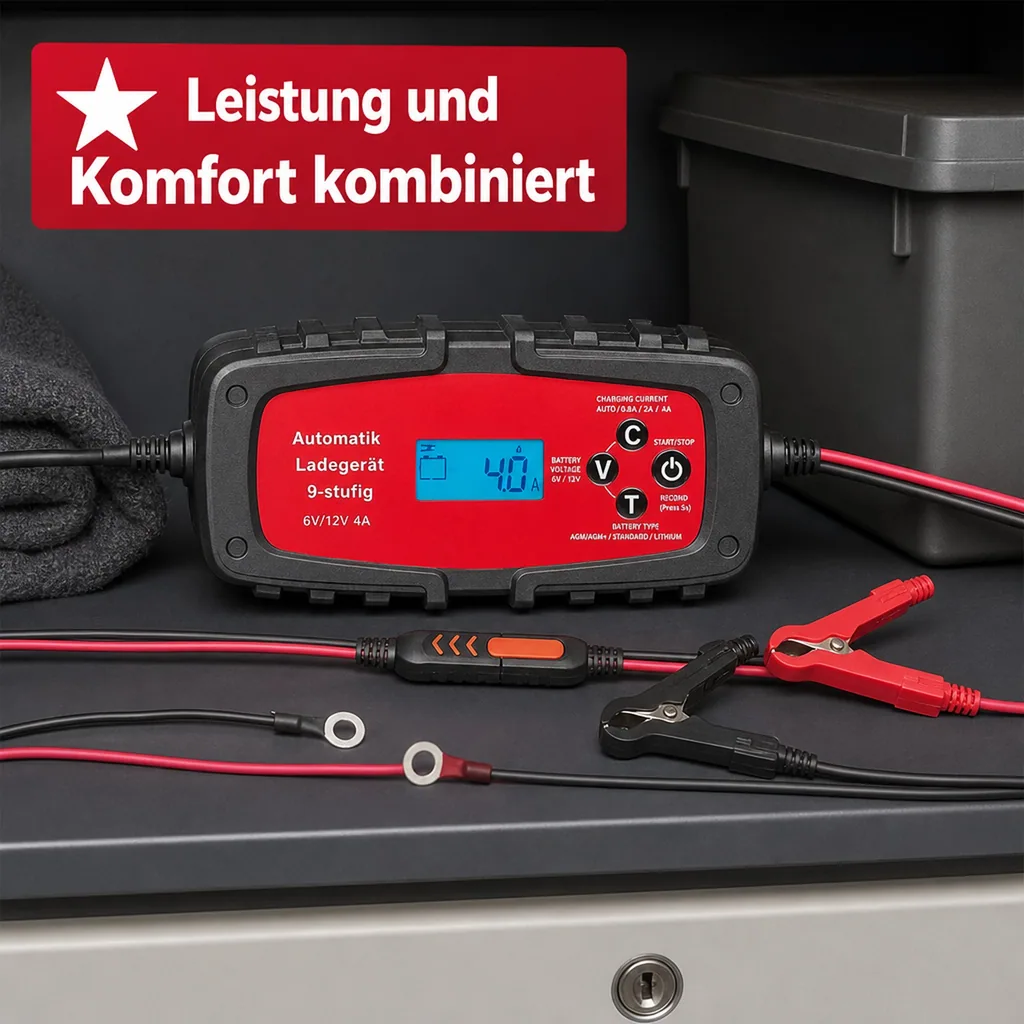 Batterieladegerät für Auto & Motorrad 4A, 6/12 Volt