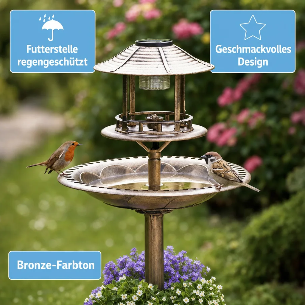 Solar-Vogelbad 4in1, bronze