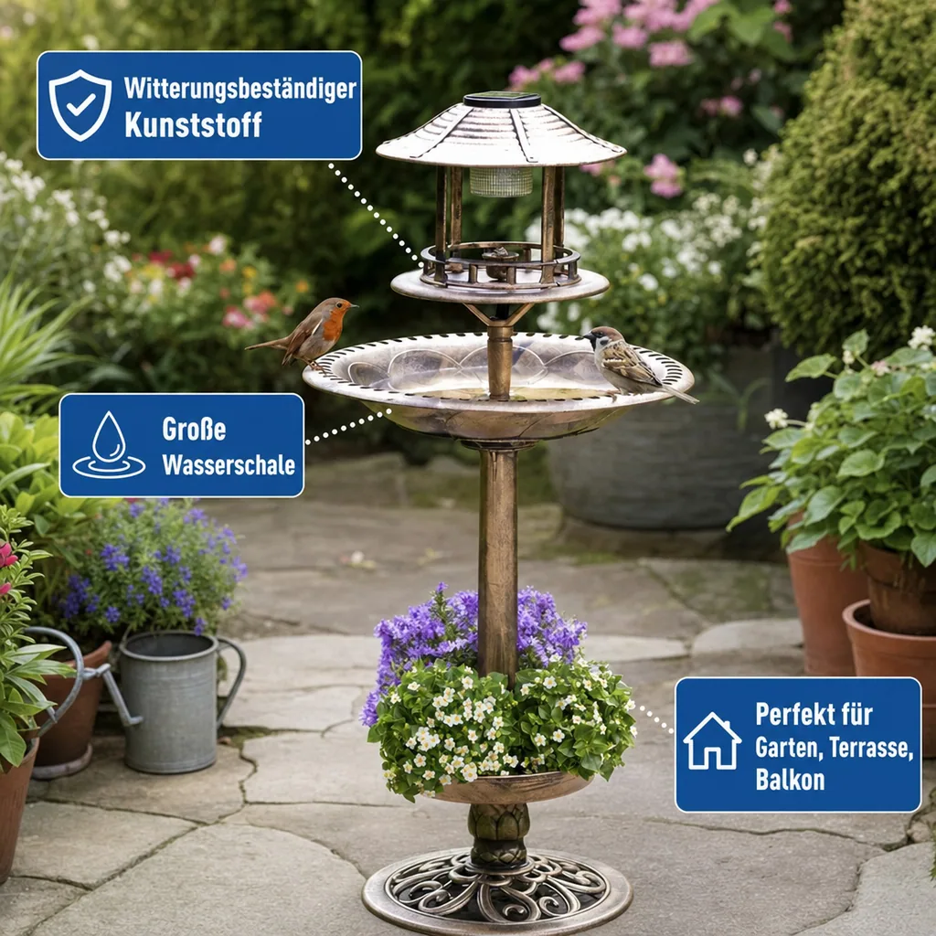Solar Vogel-Bad 4in1, bronze