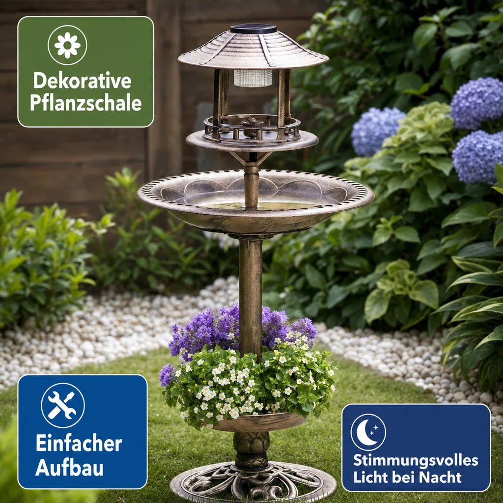 Solar-Vogelbad 4in1, bronze