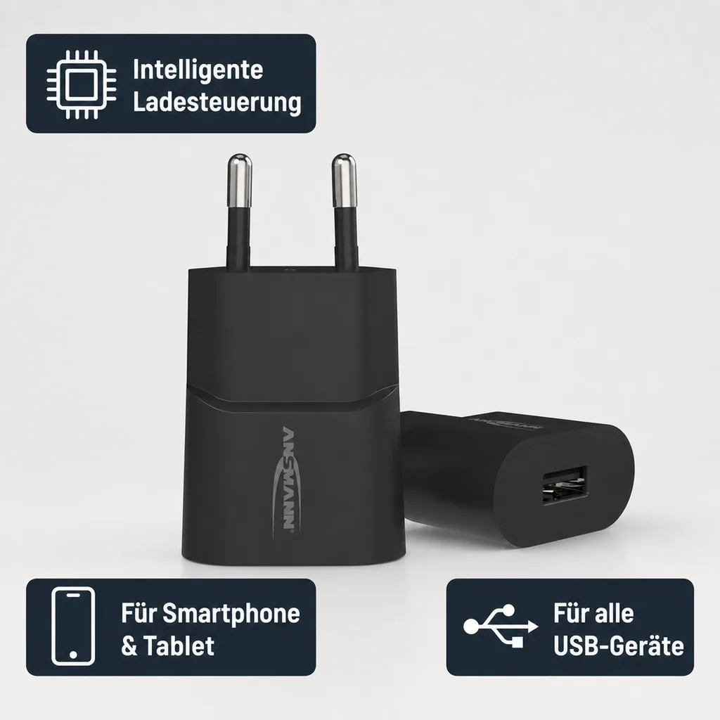 USB Ladeadapter mit 1 USB 2.0 Buchse Typ A, 1000 mA