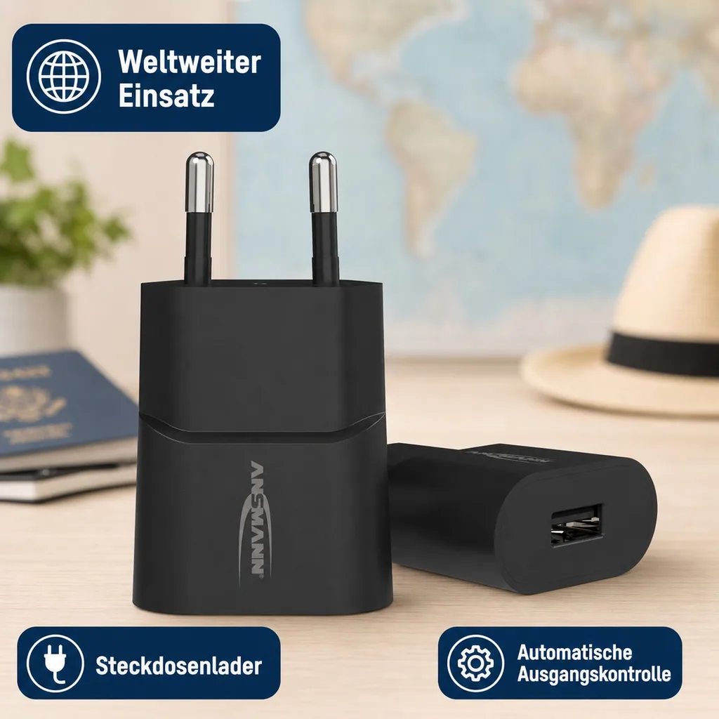 USB Ladeadapter mit 1 USB 2.0 Buchse Typ A, 1000 mA