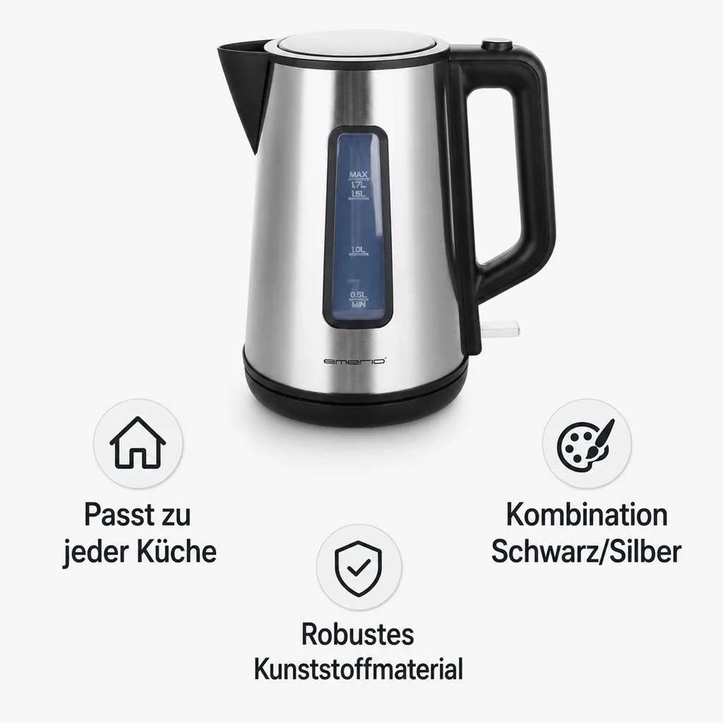 Wasserkocher, Cool Wall „WK-122829“, Edelstahl, 1,7 Liter