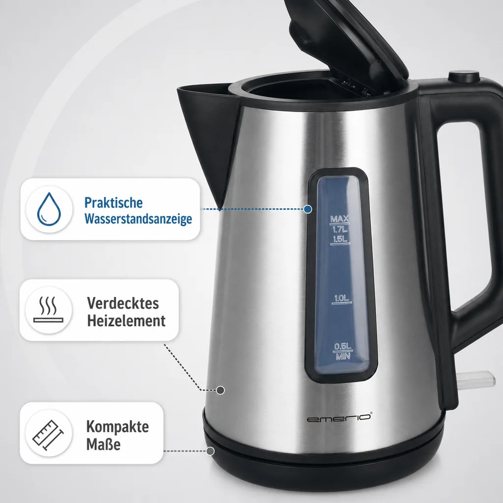 Wasserkocher, Cool Wall „WK-122829“, Edelstahl, 1,7 Liter