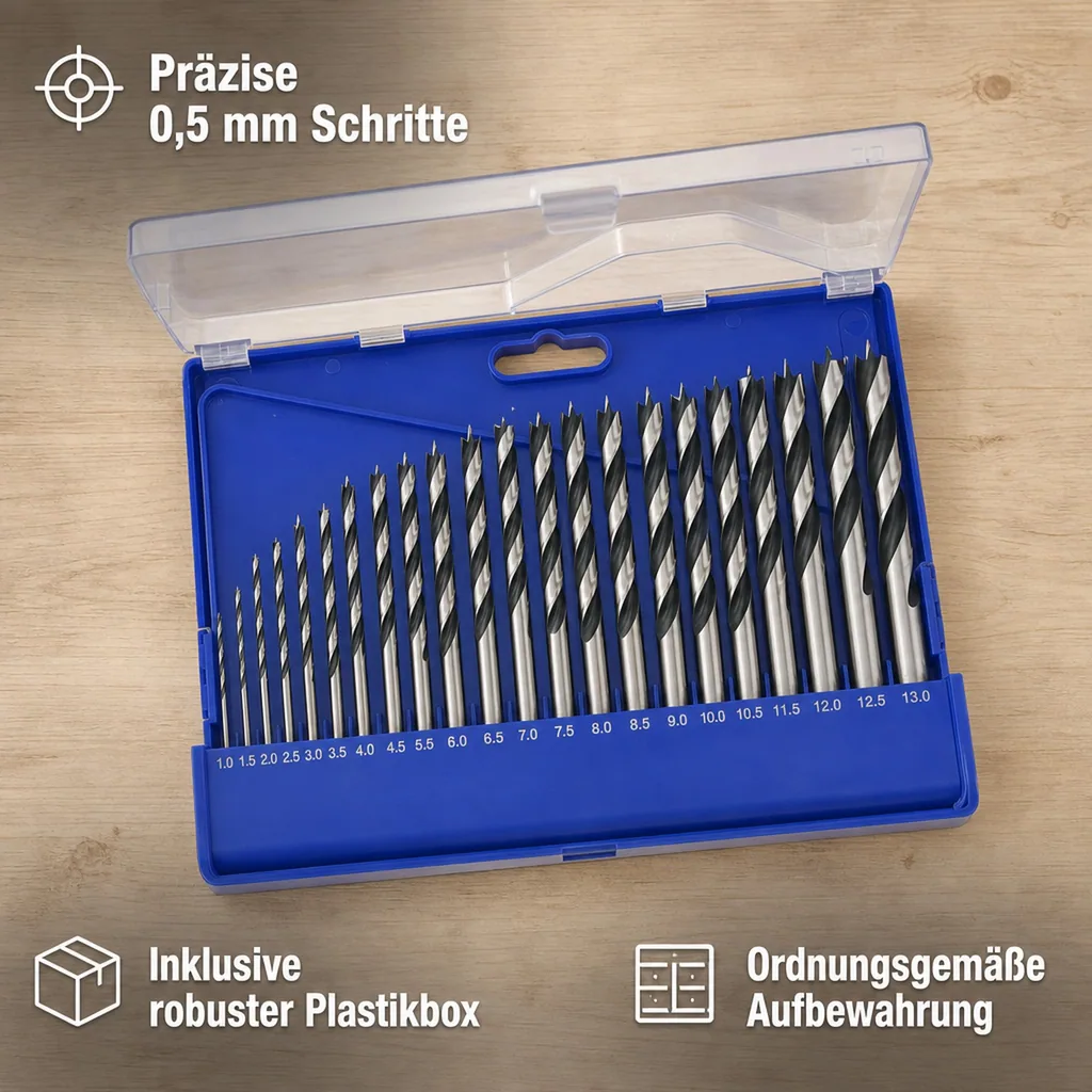 Holzbohrer-Set 25-teilig. 1,0 - 13,0 mm