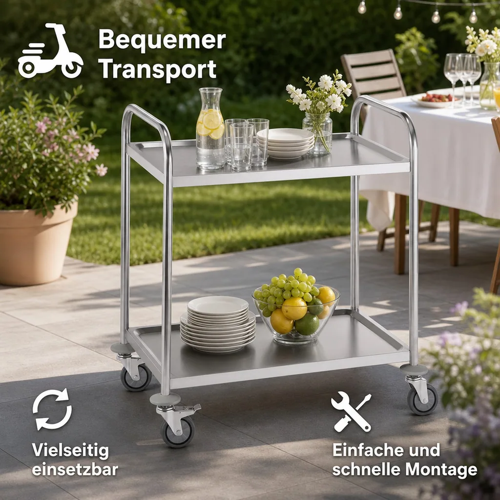 Servierwagen mit 2 Borden, 85x53x95 cm, Edelstahl