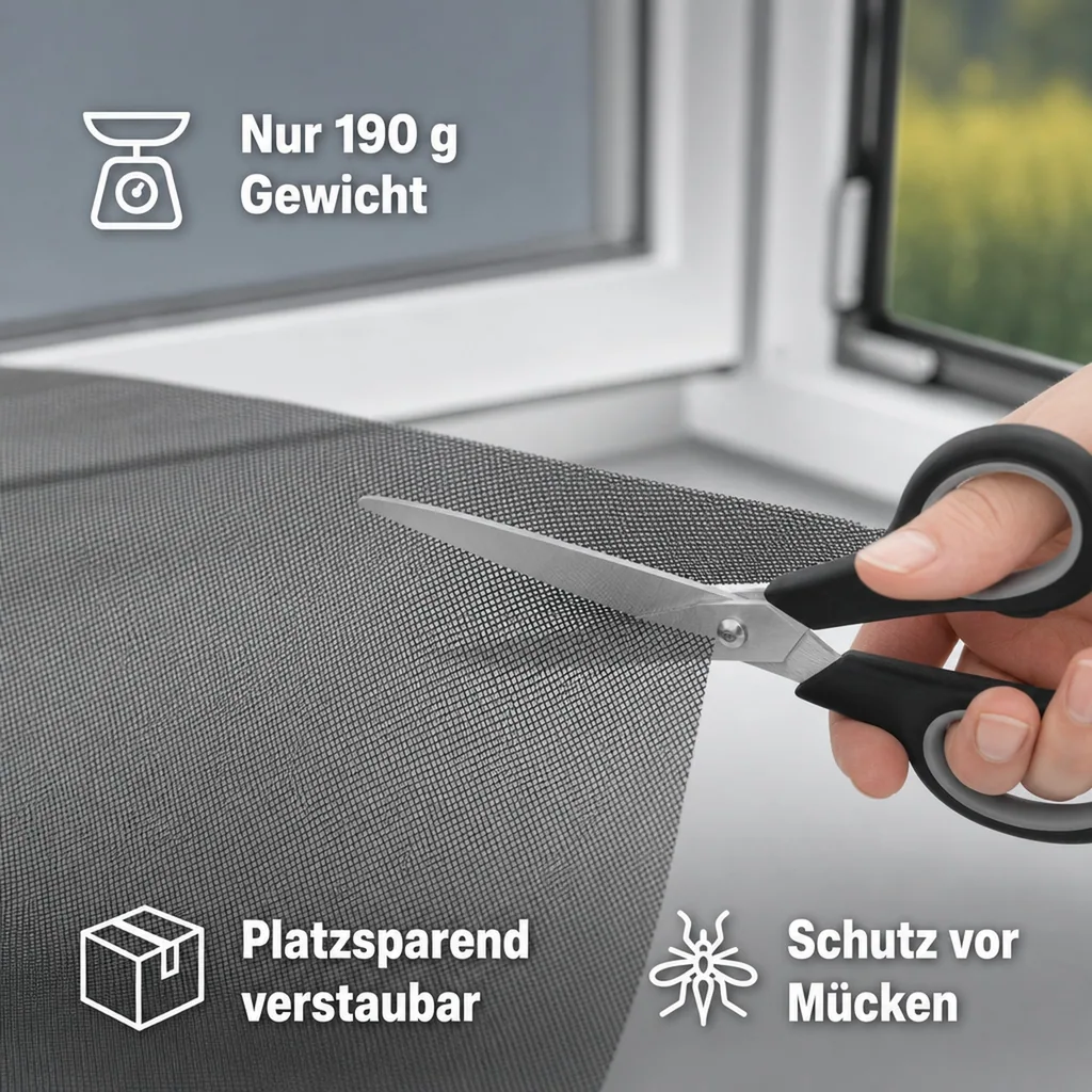 Moskitonetz für Fenster „Magic Klick“, mit Magnetbefestigung, luftdurchlässig und halbtransparent, 150 x 130 cm, Schwarz