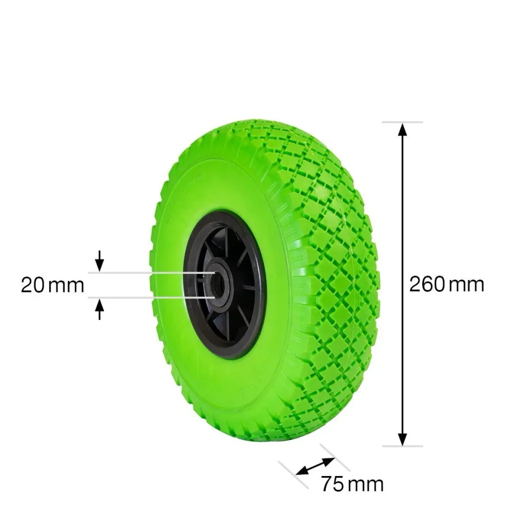 Sackkarrenrad PANNENSICHER - Ø Rad 260 mm, PU geschäumtes Rad, Rollenlager, Felge 75 mm, Achse 20 mm, Tragkraft 100 kg