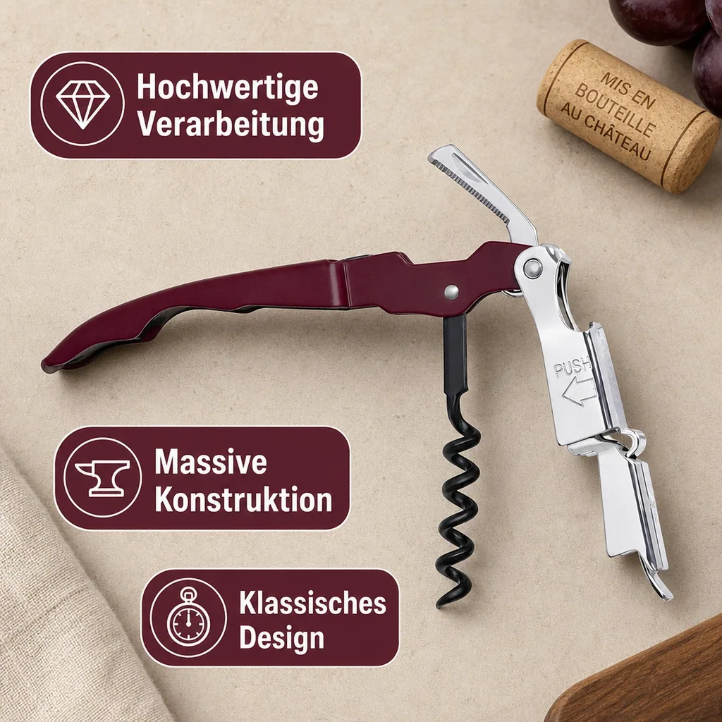 Kellnermesser, Sommeliermesser mit Kapselheber - Rapido, Bordeaux - Professioneller Korkenzieher für müheloses Weinöffnen