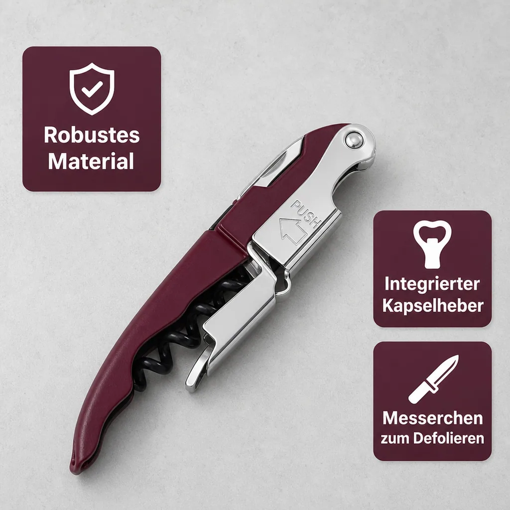 Kellnermesser, Sommeliermesser mit Kapselheber - Rapido, Bordeaux - Professioneller Korkenzieher für müheloses Weinöffnen