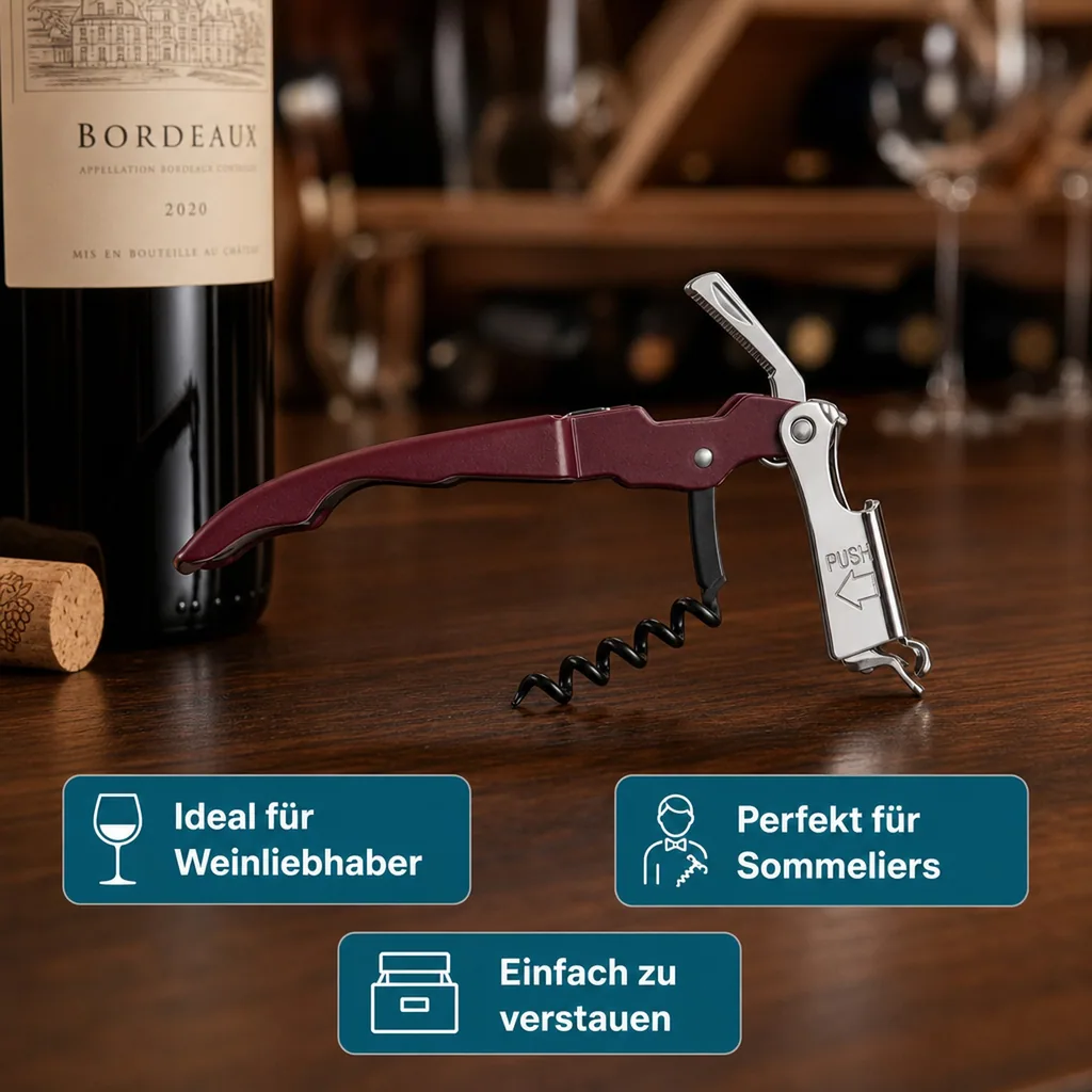 Kellnermesser, Sommeliermesser mit Kapselheber - Rapido, Bordeaux - Professioneller Korkenzieher für müheloses Weinöffnen