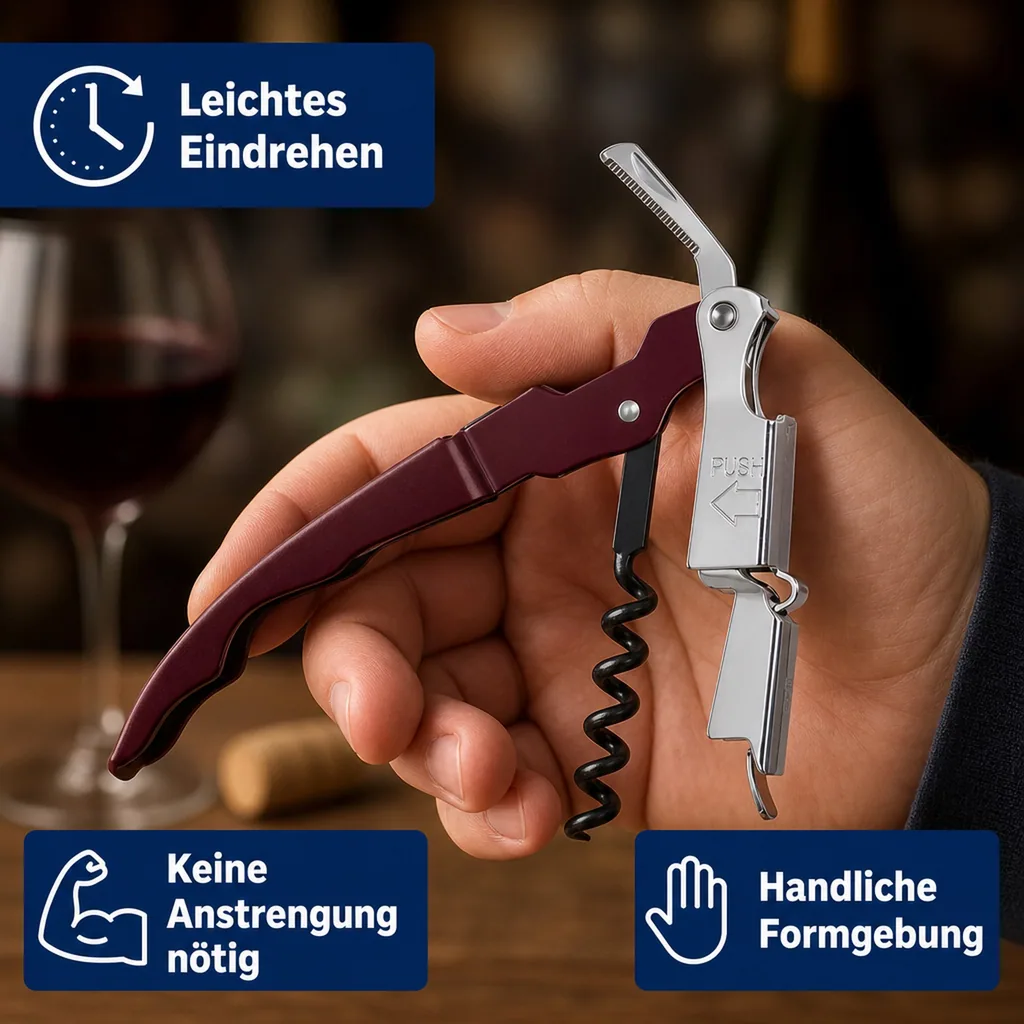 Kellnermesser, Sommeliermesser mit Kapselheber - Rapido, Bordeaux - Professioneller Korkenzieher für müheloses Weinöffnen