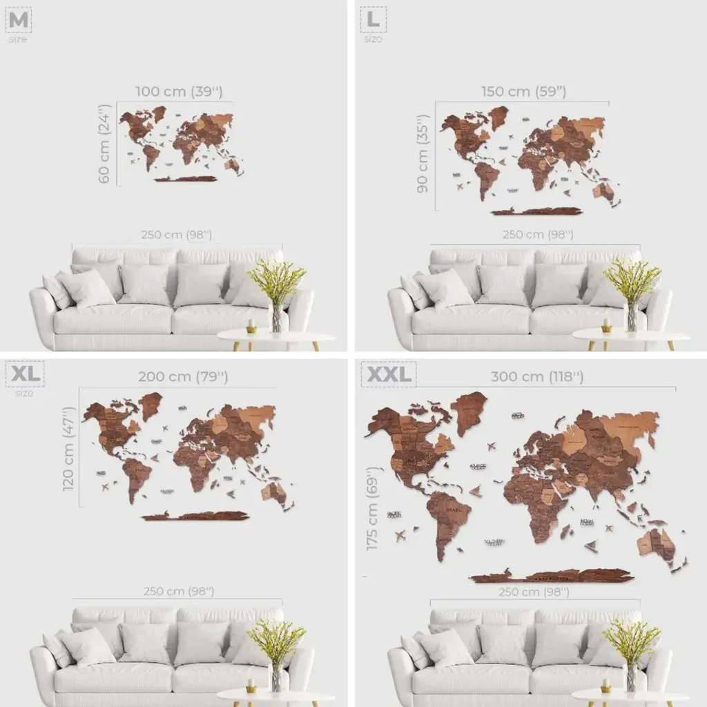 Weltkarte holz, Landkarte Welt, Weltkarte Wanddeko 3D - Enjoy The Wood, Eiche Prime, Weltkarte Größe: XL