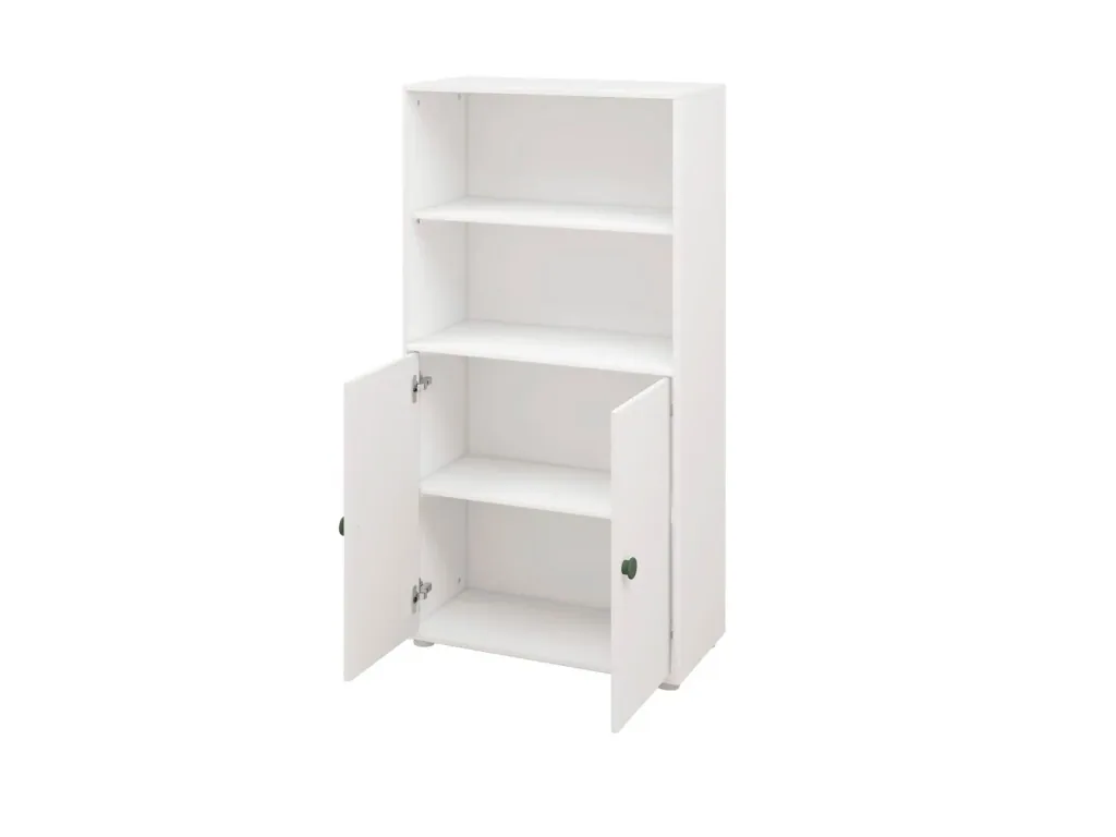 FLEXA Bücherregal, Bücherwand - Midi, 2 Türen, 72 cm x 138 cm, Farbe: Weiß/Tiefgrün