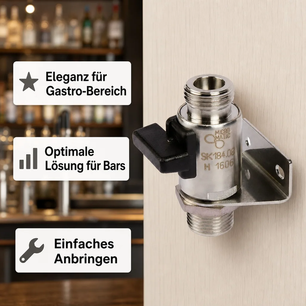 Wandhalter mit Abstellhahn für Bierzapfanlagen, 5/8 Zoll, NW: 10 mm