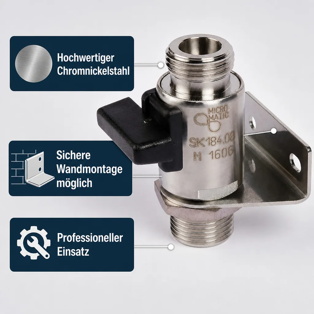 Wandhalter mit Abstellhahn für Bierzapfanlagen, 5/8 Zoll, NW: 10 mm