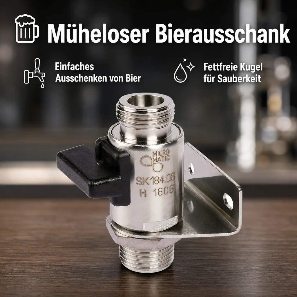Wandhalter mit Abstellhahn für Bierzapfanlagen, 5/8 Zoll, NW: 10 mm