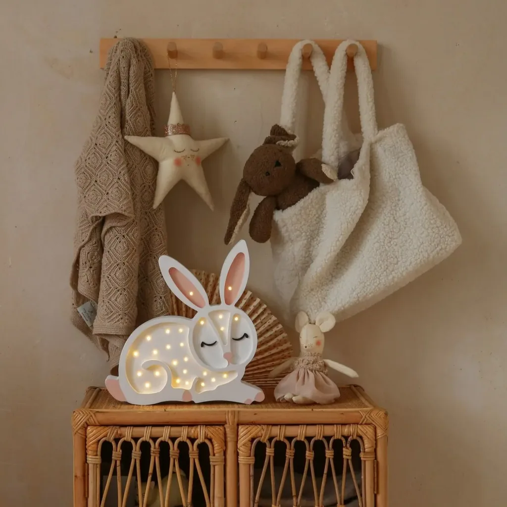 Little Lights Nachtlicht Kinder, Nachtlampe Hase - 100% Kiefernholz natur, Farbe: hellgrau