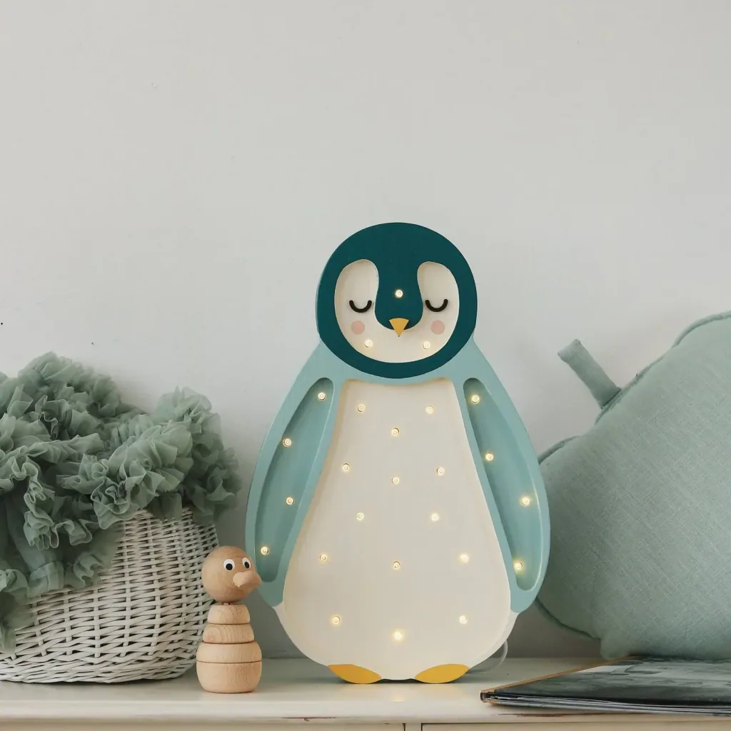 Little Lights Nachtlicht Kinder, Nachtlampe Pinguin - 100% Kiefernholz natur, Farbe: Türkisgrün
