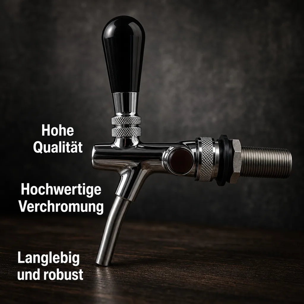 Zapfhahn, Bierzapfhahn, Schankhahn, Kolbenschankhahn - selbstschließend, verchromt, 7 mm Ausführung, Gewindelänge: 35 mm