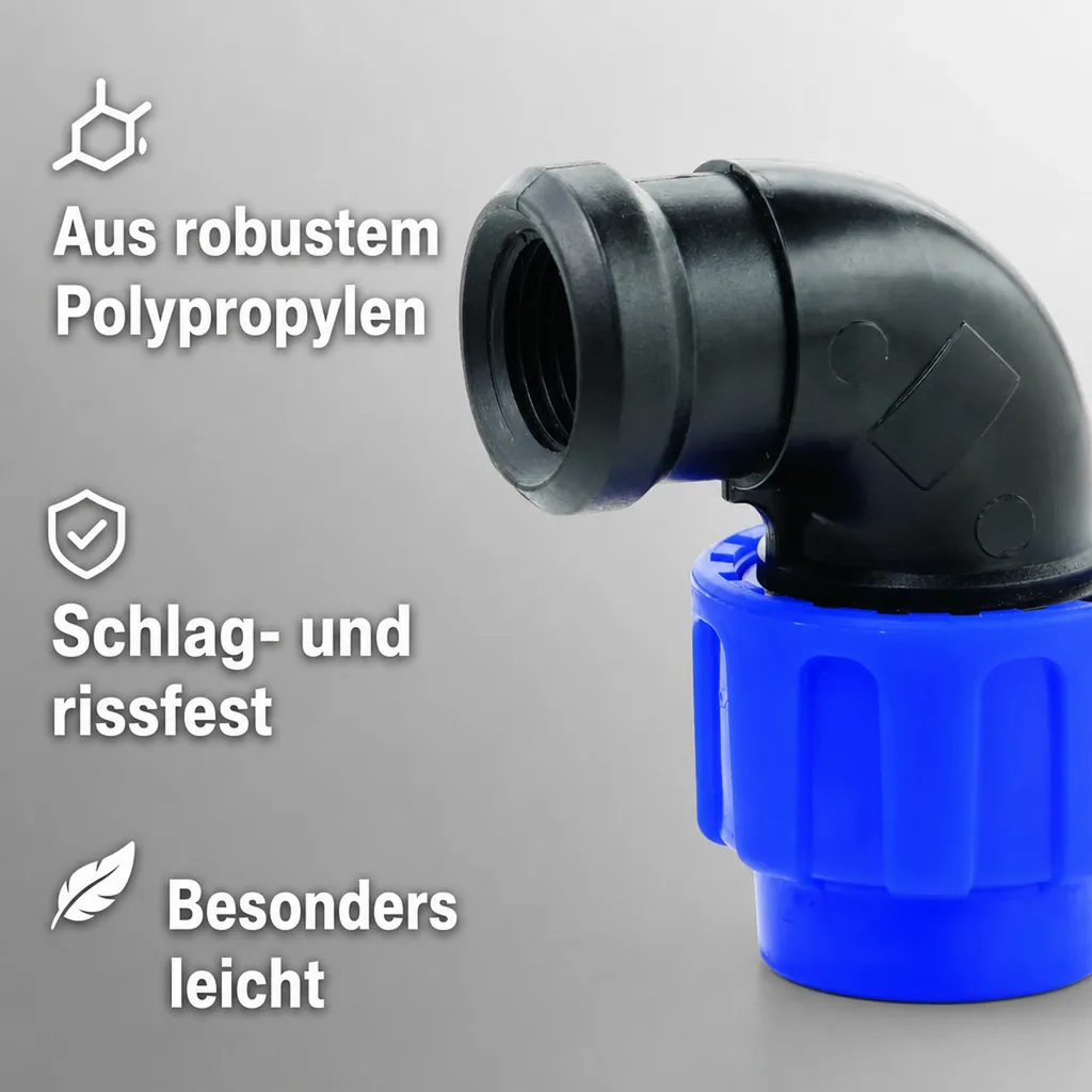 PP PE Rohr Verschraubung 90° Winkel 25 x 3/4" IG
