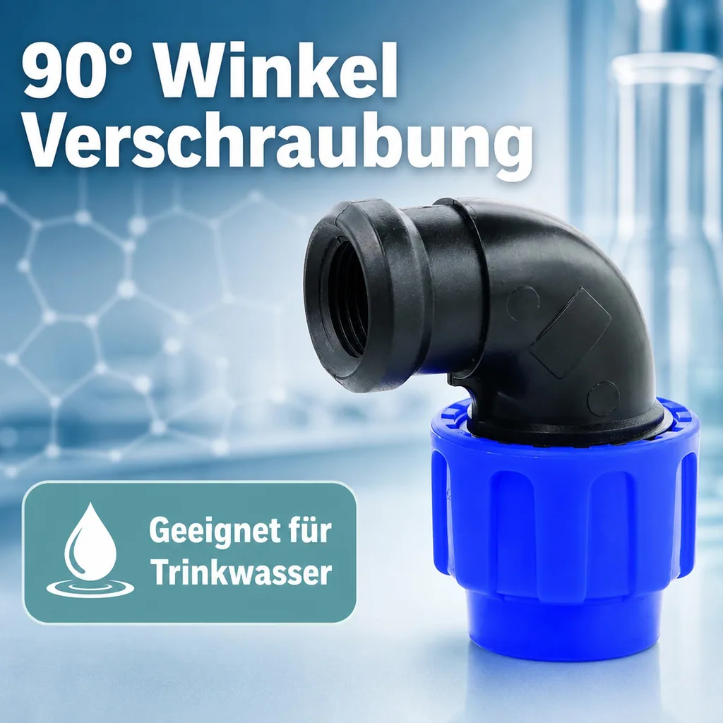 PP PE Rohr Verschraubung 90° Winkel 25 x 3/4" IG