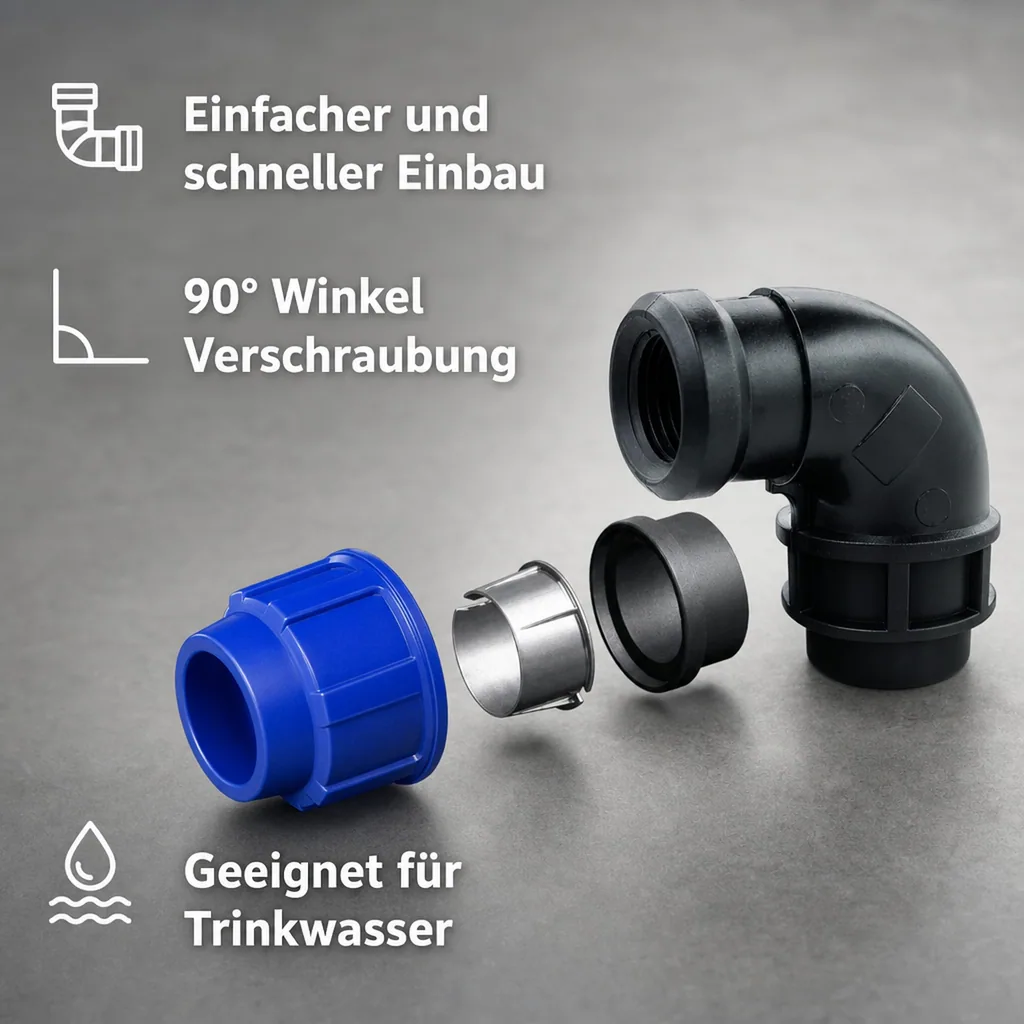PP PE Rohr Verschraubung 90° Winkel 32 x 1" IG