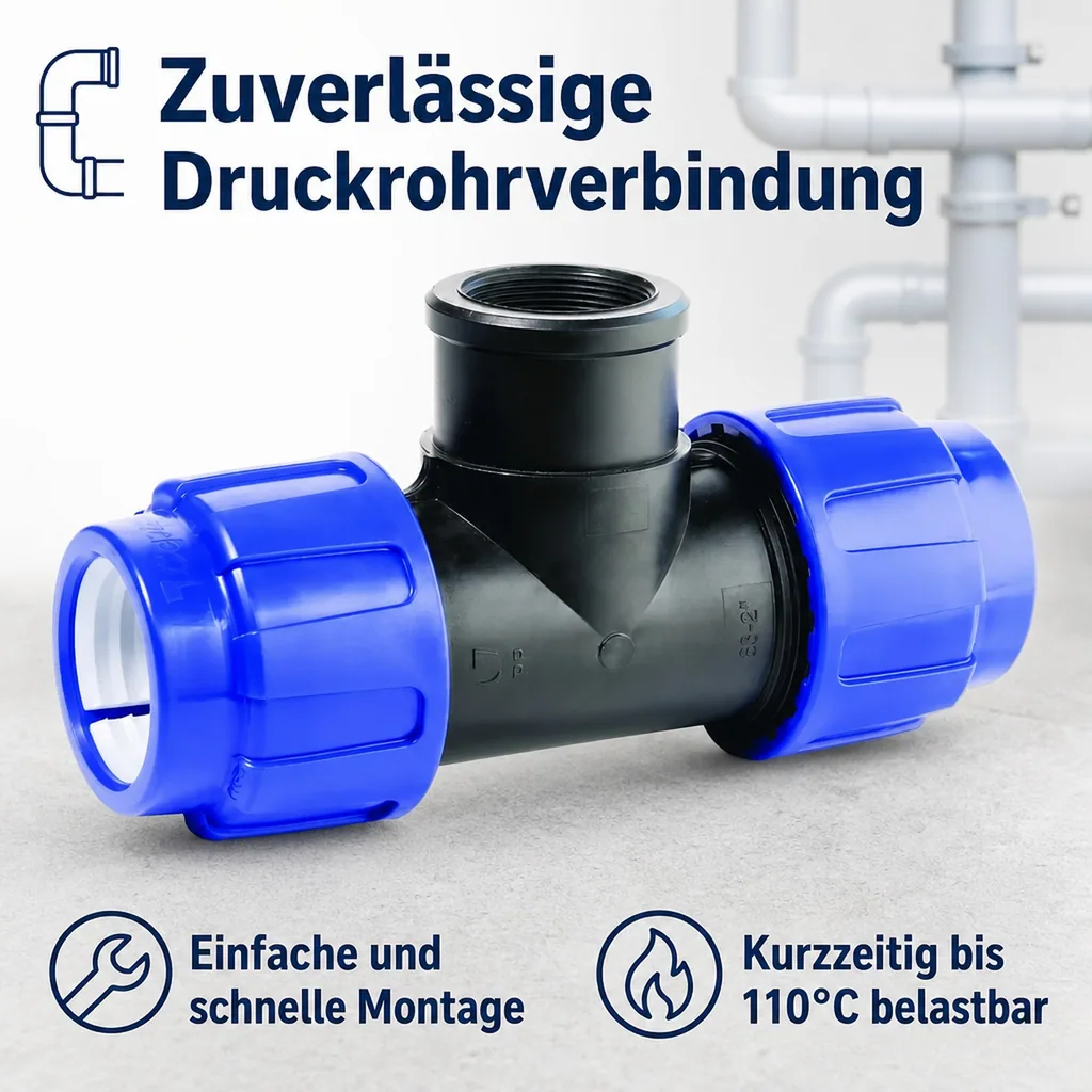 PE Rohr Verschraubung, T-Stück 32mm, Klemmverschraubung