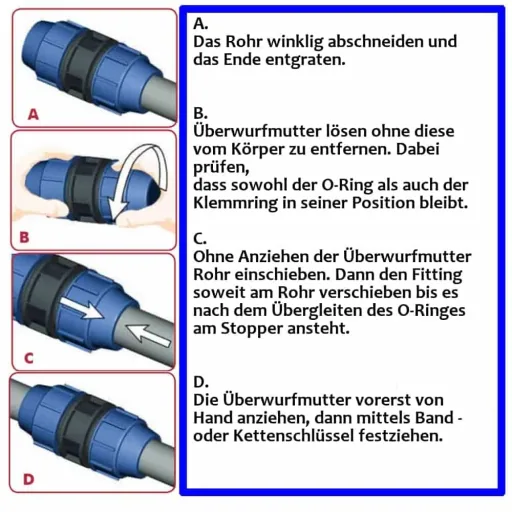 PE Rohr Verschraubung T-Stück 32 x 1", Klemmverbinder, Trinkwasser