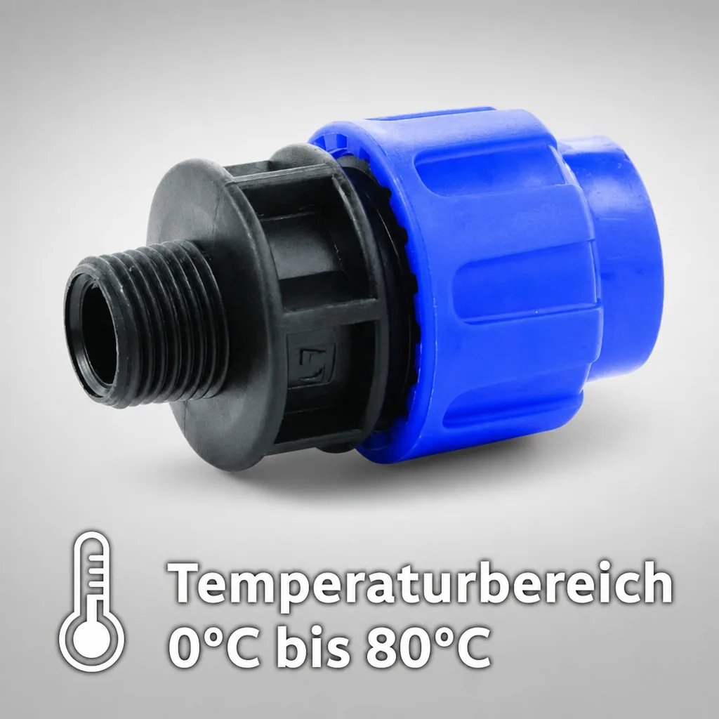 PE Rohr Verschraubung, 20mm x 1/2 Zoll AG, Klemmverschraubung für Trinkwasser
