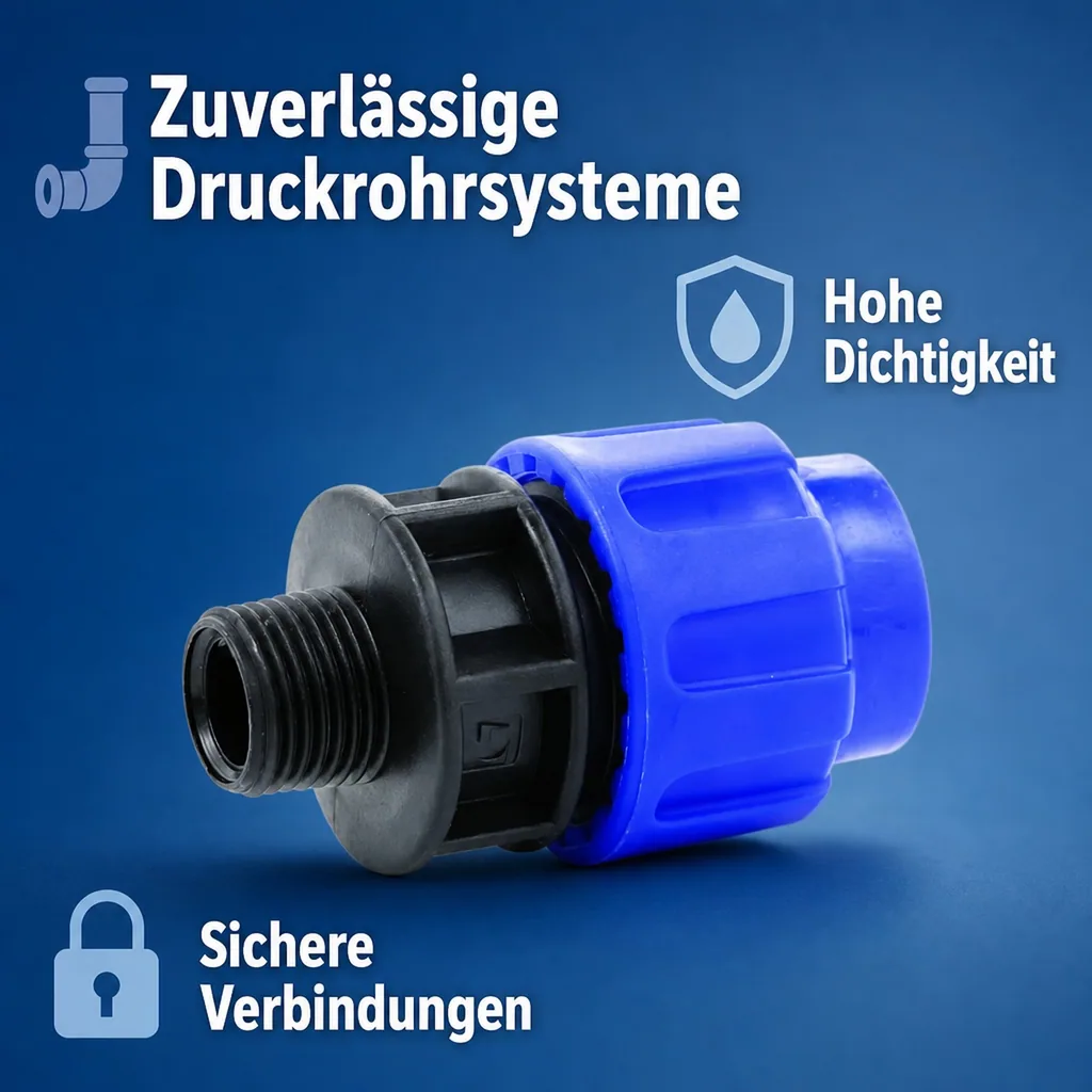 PE Rohr Verschraubung, 20mm x 1/2 Zoll AG, Klemmverschraubung für Trinkwasser