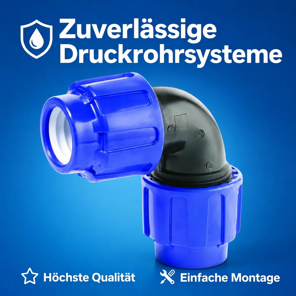 PE Rohr Verschraubung 90° Winkel 20mm, 2 Verschraubungen, 20x20, Klemmfitting, Trinkwasser