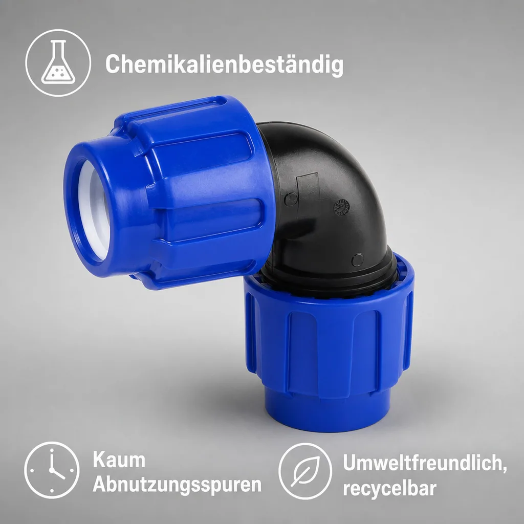 PE Rohr Verschraubung 90° Winkel 20mm, 2 Verschraubungen, 20x20, Klemmfitting, Trinkwasser