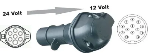 Spannungsreduzierer 24 Volt auf 12 Volt, 7-polig N auf 13-polig PKW