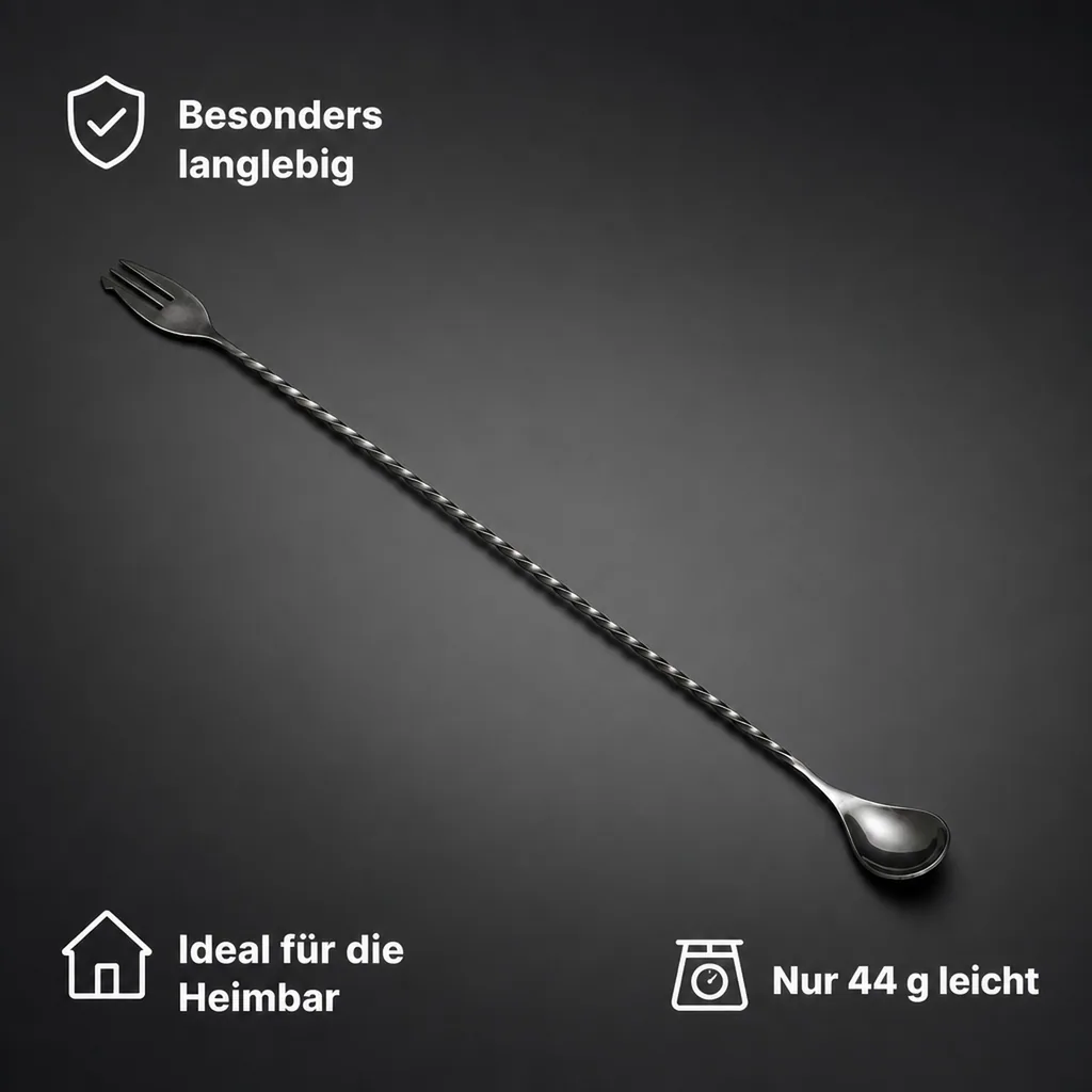 Barlöffel mit Gabel - POSEIDON, 40cm, Edelstahl, GMB, Gunmetal black
