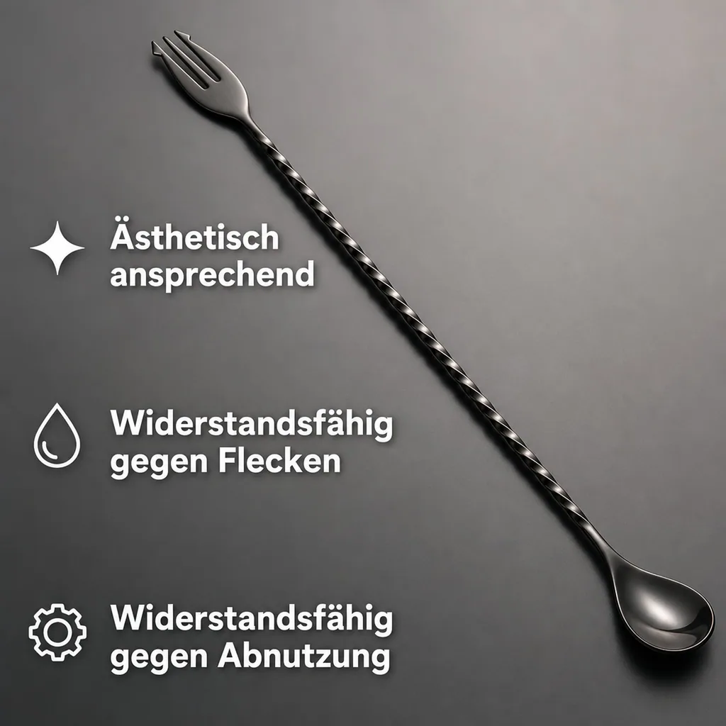 Barlöffel mit Gabel - POSEIDON, 40cm, Edelstahl, GMB, Gunmetal black