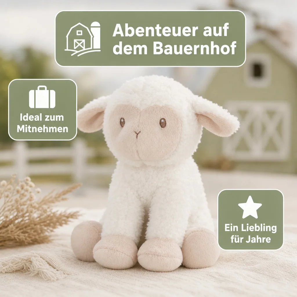 Little Dutch Kuscheltier, Plüschtier, Stofftier Schaf - Little Farm, aus weichem Stoff - Perfekt zum Spielen & Schmusen, 17cm