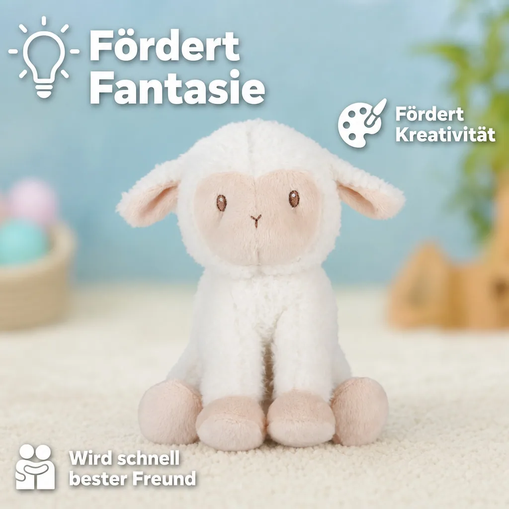 Little Dutch Kuscheltier, Plüschtier, Stofftier Schaf - Little Farm, aus weichem Stoff - Perfekt zum Spielen & Schmusen, 17cm