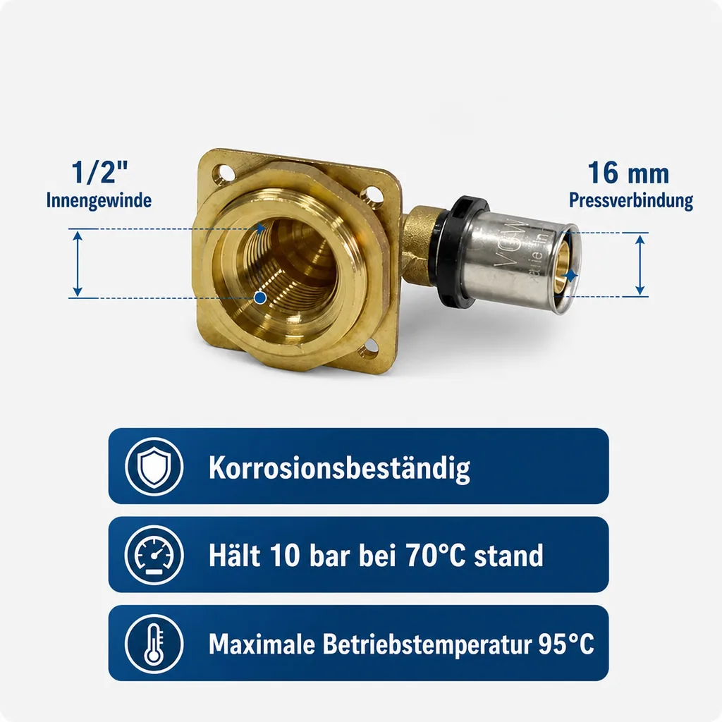 Spülkastenanschluss, Pressfitting 16 x 2 - 1/2", Messing, DVGW zertifiziert