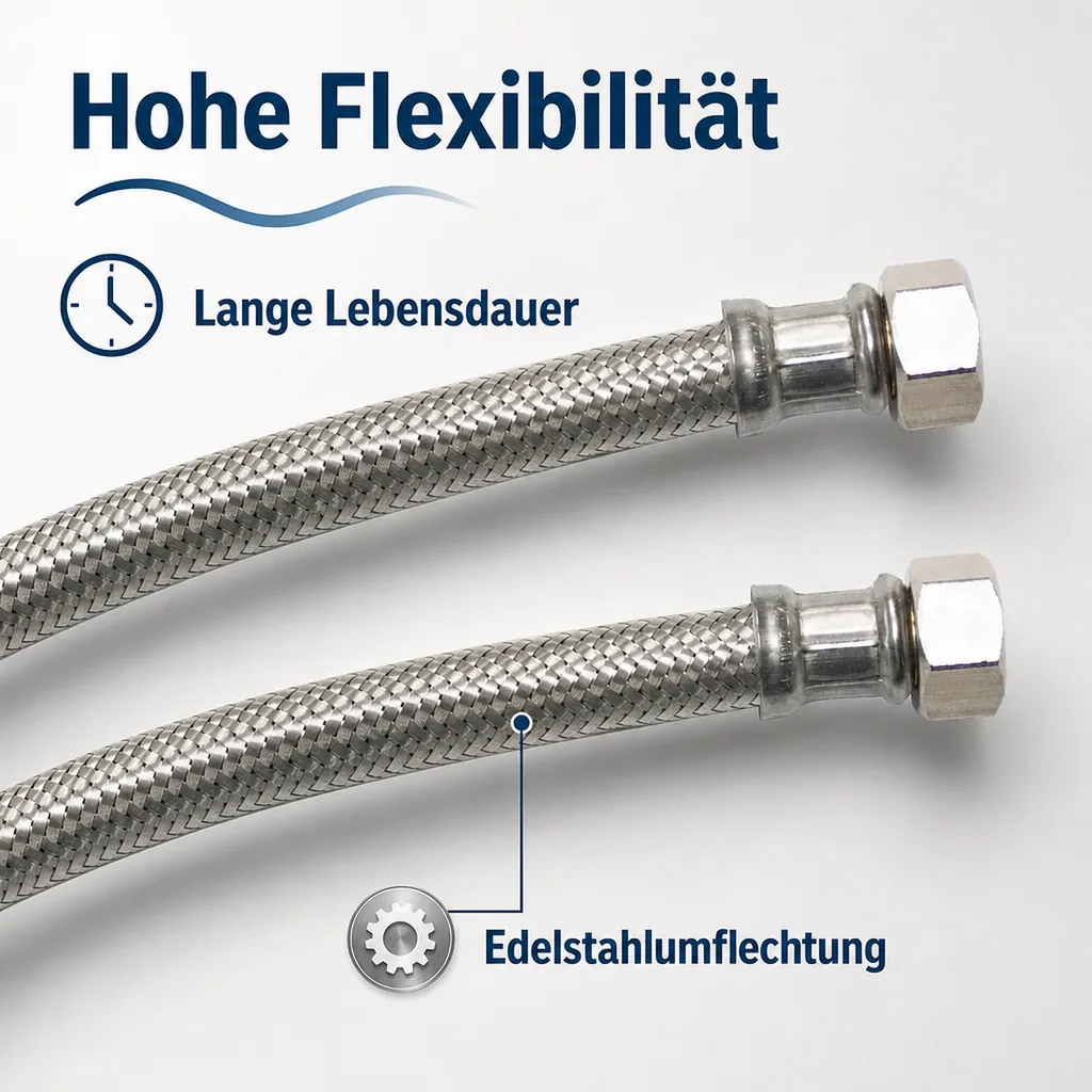 Panzerschlauch 3 4 zoll, DVGW, Edelstahlumflechtung, Flexibel