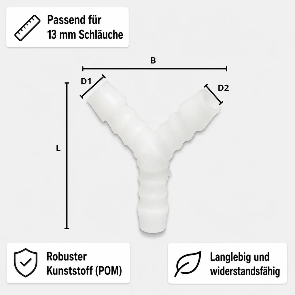 Schlauchverbinder 13mm, Y-Stück, Kunststoff