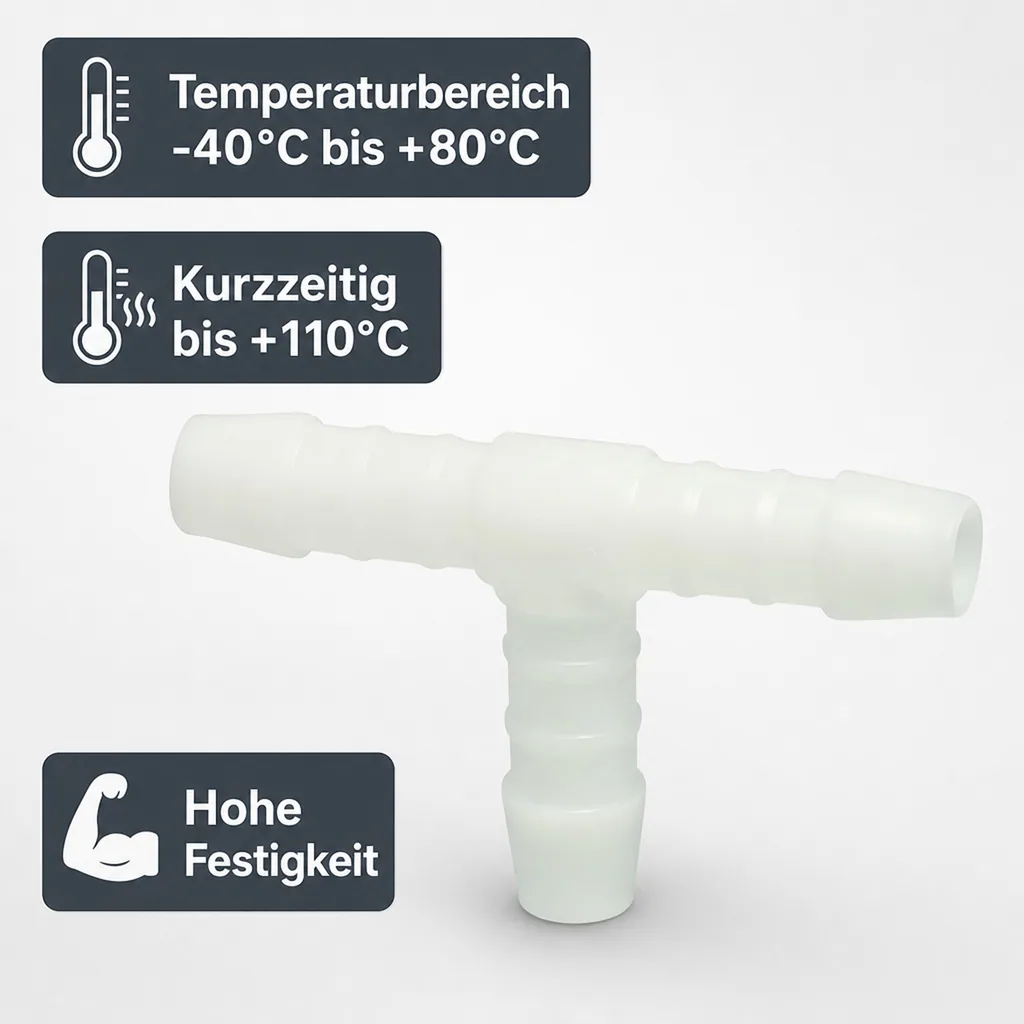 Schlauchverbinder 13mm, Kunststoff T-Stück, Schlauchkupplung