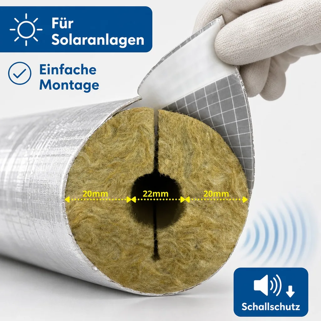 Rohrisolierung Steinwolle, Heizungsrohrisolierung ALU 1m, 22x20mm, GEG 100%