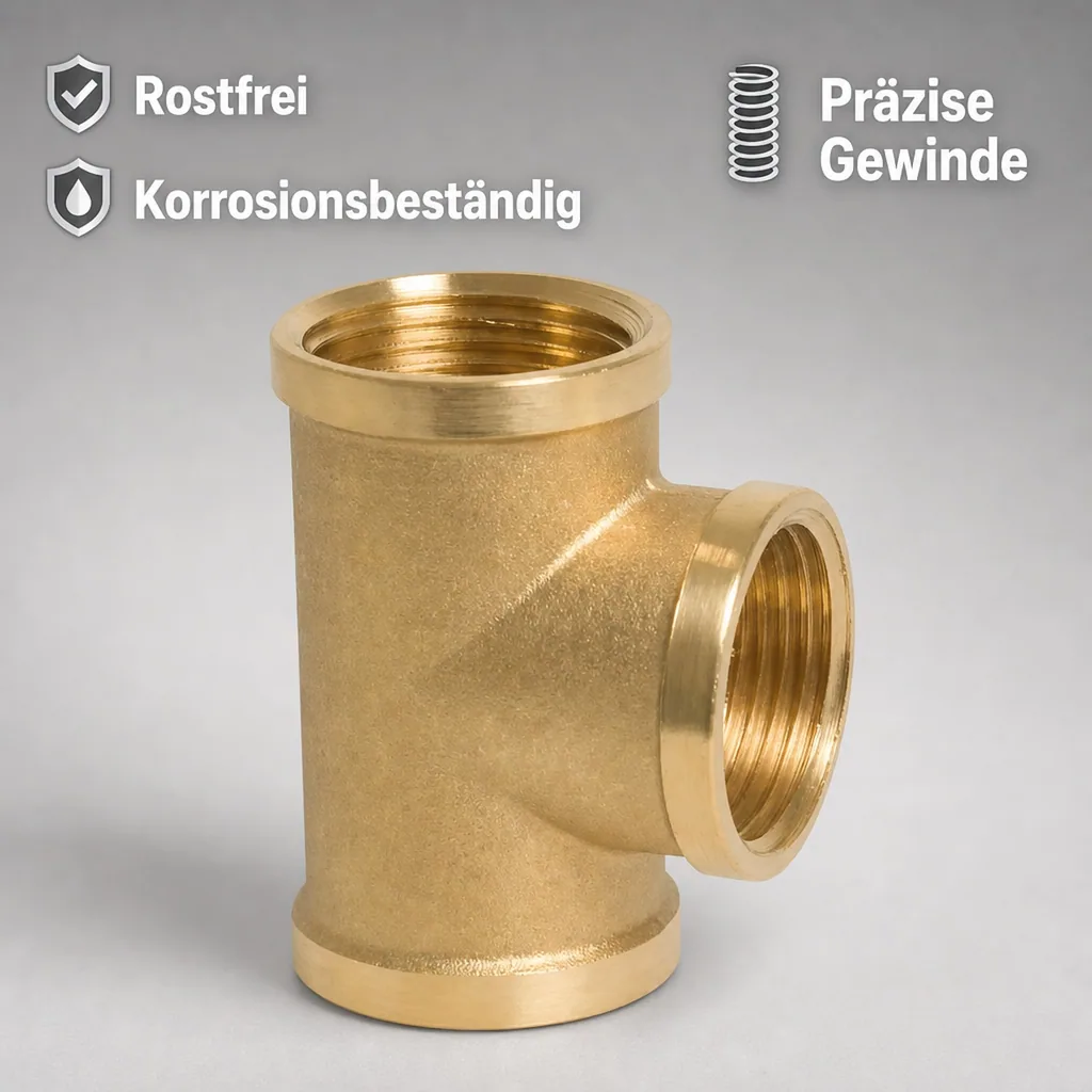 Messingfitting, T-Stück 1 Zoll Innengewinde, Gewindefitting Sanitär Heizung