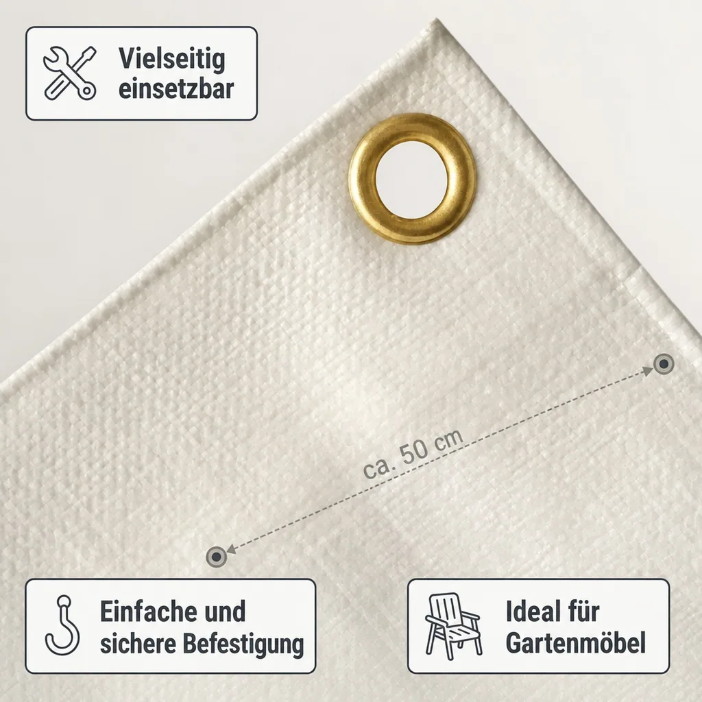 Abdeckplane 280g/m², 8x10m (80m²), weiß, wasserdicht, reissfest