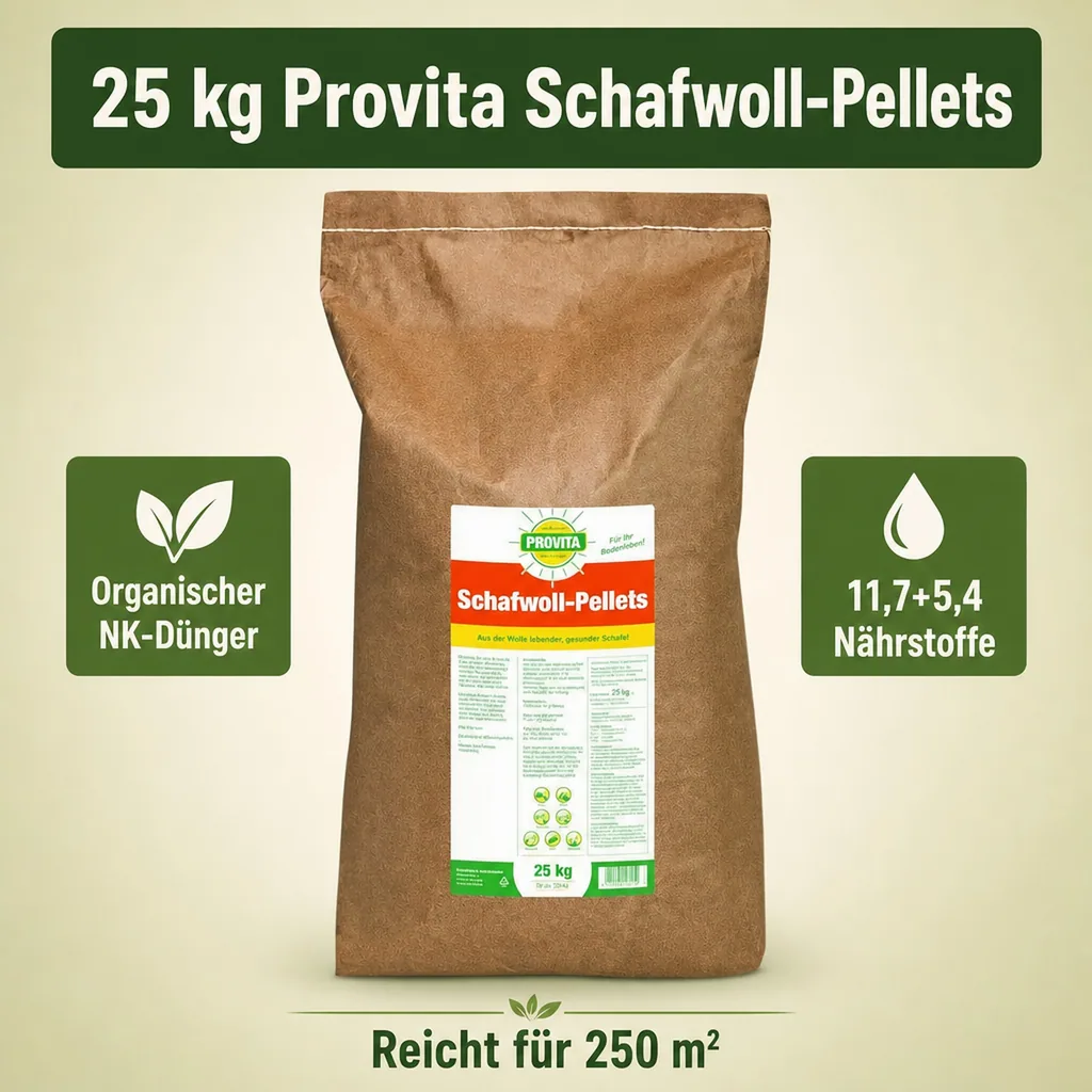 Schafwollpellets 25 kg, Schafwolle Dünger 11,7+5,4 für ca.250m² Provita